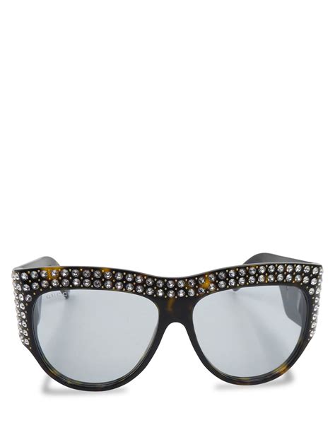 gucci oversized acetate sunglasses with crystals|More.